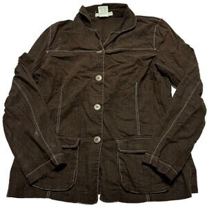 CC Couture Jacket Women Size M Brown Button Up Linen Blend Y2K Style Minimalist